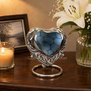 Mystic Blue Small Heart Keepsake Urn for Human Ashes (Blue)