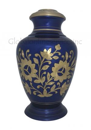 Navy Blue Glower Engraved Adult Urn for Funeral Ashes