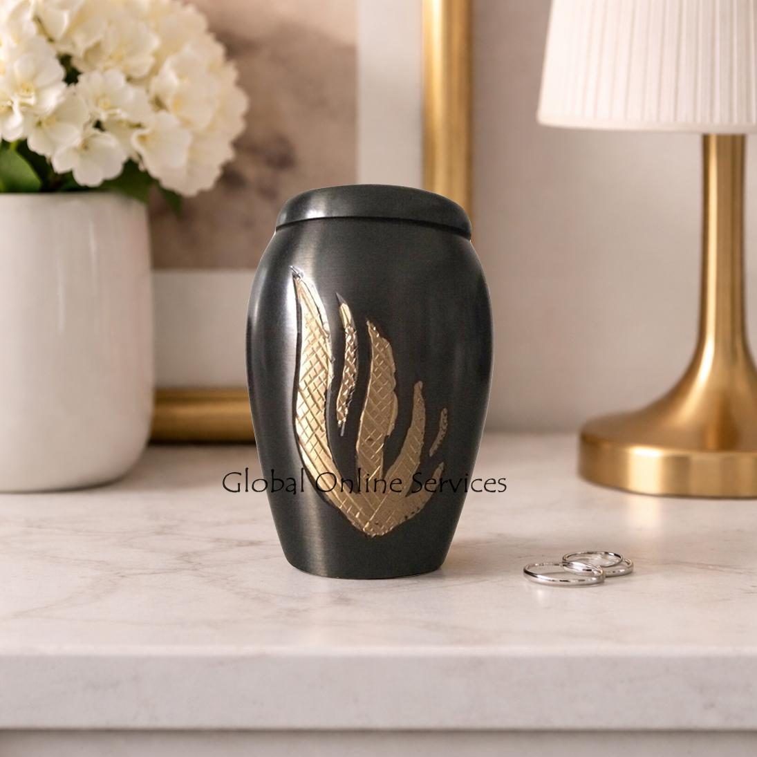 Newbury Golden Flame Mini Brass Keepsake Urn for Human Memorial Ashes