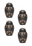 Pack Of Four Dome Top Windsor Black Floral Keepsake Small Cremation Urn for Human Ashes