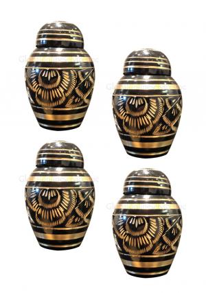 Pack Of Four Small Black Polished Classic Brass Keepsake Urn