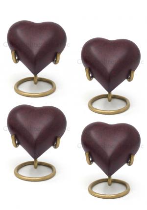 Pack Of Four Small Marbel Brown Heart Keepsake For Human Cremation Ashes