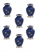 Pack Of Six Royal Blue Flowers of Peace Small Keepsake Urn for Funeral Human Ashes