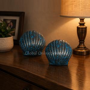 Pack Of Two Aqua Brass Keepsake Shell Urn for Small Human Ashes