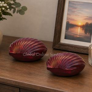 Pack Of Two Brass Shell Keepsake Urn for Memorial Ashes, Red Urn