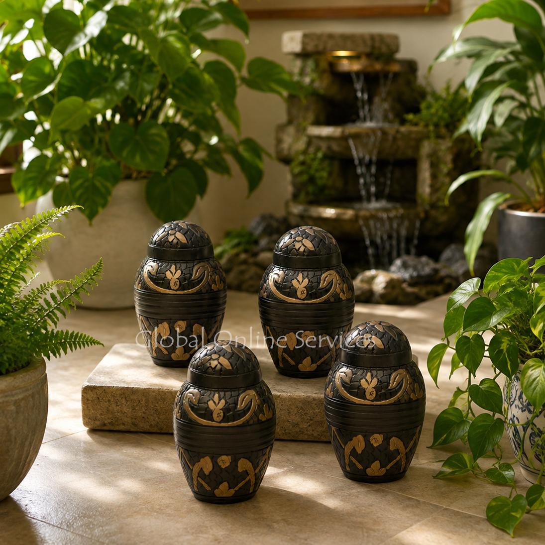 Pack of Four Dome Top Windsor Black Floral Keepsake Urns