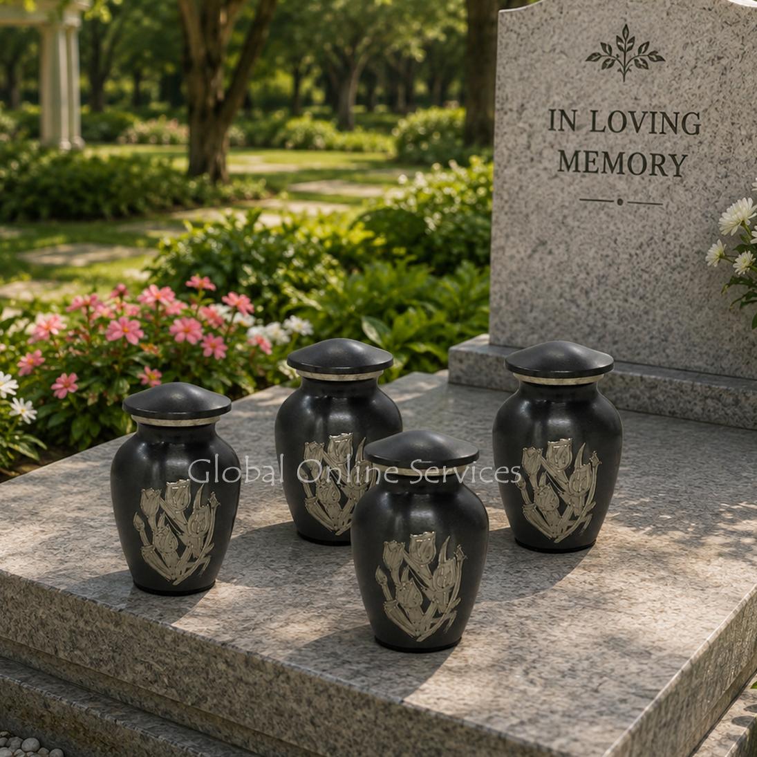 Pack of Four Small Gray Rose Keepsake Urns – Hand-Engraved Mini Memorial Urns for Human Ashes