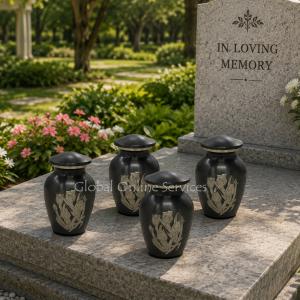 Pack of Four Small Gray Rose Keepsake Urns – Hand-Engraved Mini Memorial Urns for Human Ashes