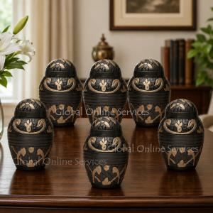 Pack of Six Dome Top Windsor Black Floral Keepsake Urns – Elegant Mini Memorial Urns for Ashes