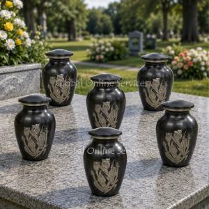 Pack of Six Small Gray Rose Keepsake Urns – Hand-Engraved Mini Memorial Urns for Human Ashes