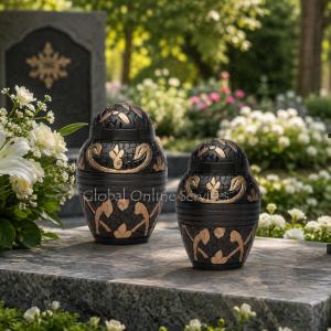 Pack of Two Dome Top Windsor Black Floral Keepsake Urns – Elegant Mini Memorial Urns for Ashes