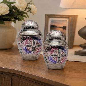 Pack of Two Farnham Pink Flower Engraved Dome Keepsake Urns