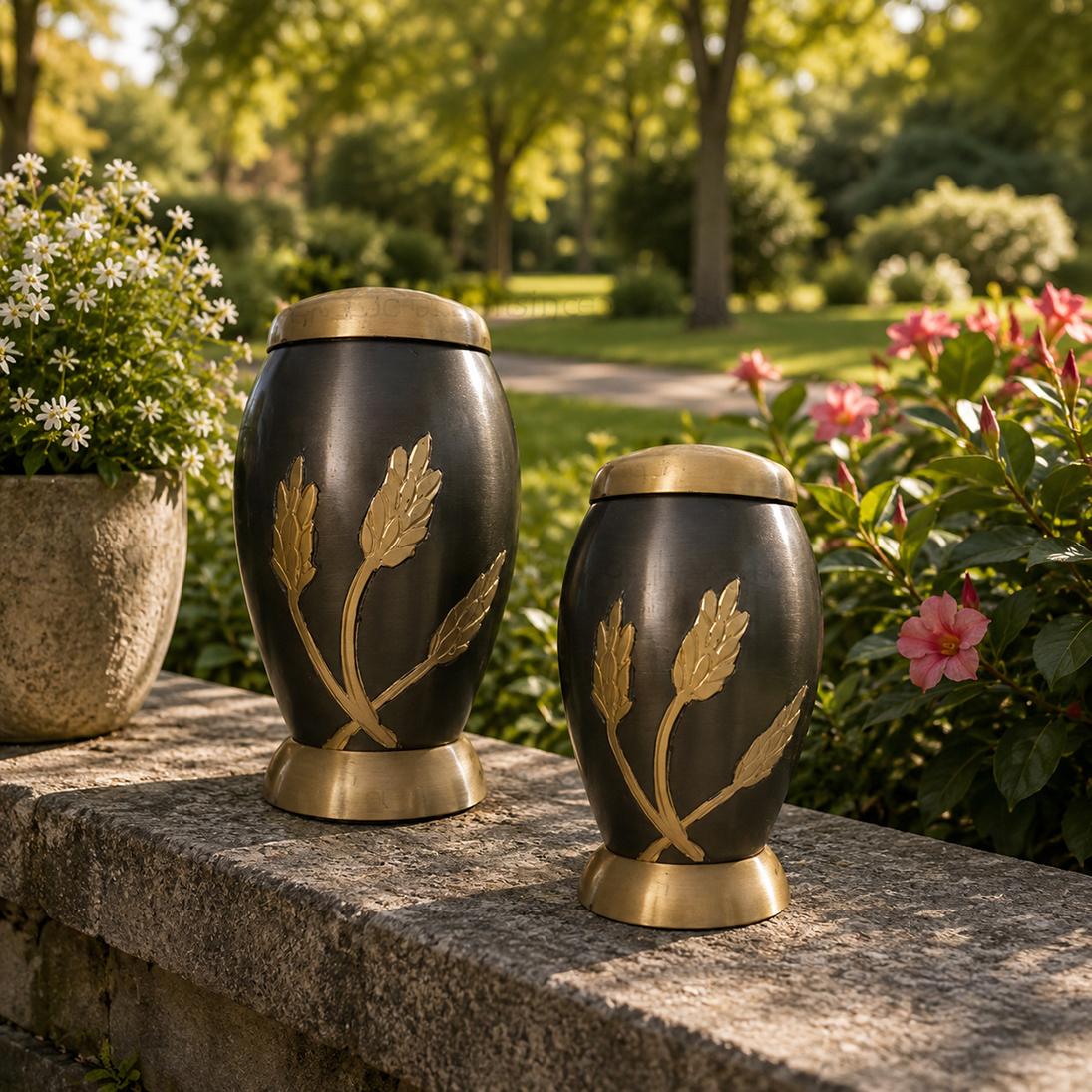 Pack of Two Flat Top Monarch Wheat Keepsake Urns for Memorial Ashes
