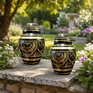 Pack of Two Small Black Polished Classic Brass Keepsake Urns 