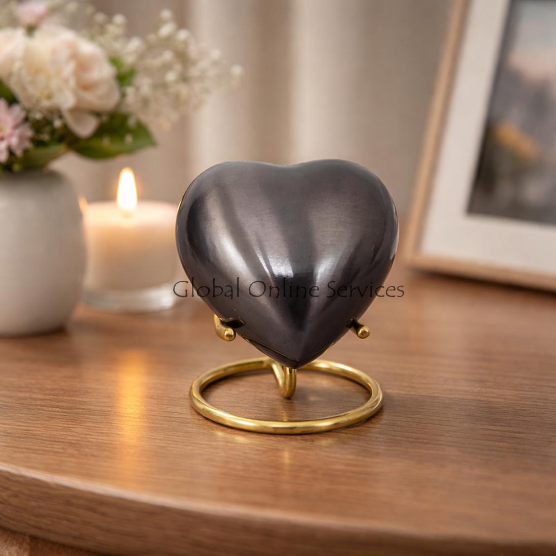 Pewter Pet Gray Heart Keepsake Small Urn for Funeral Ashes