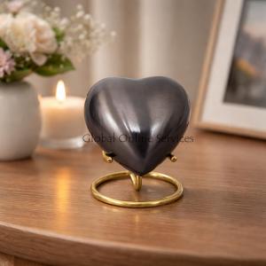 Pewter Pet Gray Heart Keepsake Small Urn for Funeral Ashes