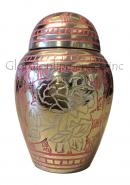 Pink Rose Engraved Nickel Small Keepsake Urn for Funeral Ashes