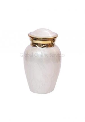 Premium Pearl White Keepsake Urn with Gold Accents – Durable Mini Brass Urn for Ashes