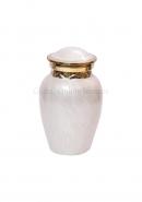 Premium Pearl White Keepsake Urn with Gold Accents – Durable Mini Brass Urn for Ashes