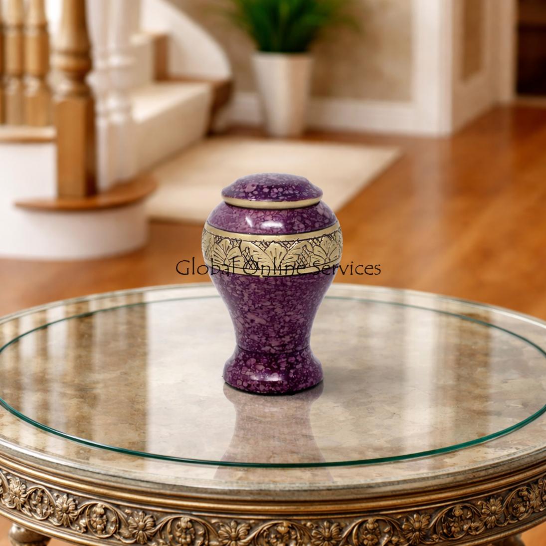 Purple Classic Leaf Band Small Keepsake Urn/container for Funeral Ashes (Purple)