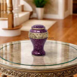 Purple Classic Leaf Band Small Keepsake Urn/container for Funeral Ashes (Purple)