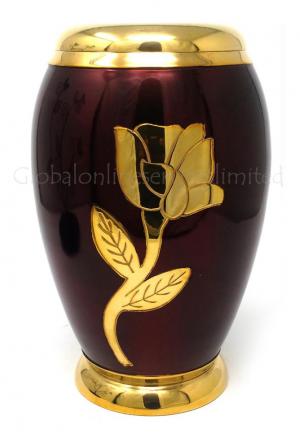 Red-gold Flower Brass Funeral Adult Urn for Cremation Ashes 