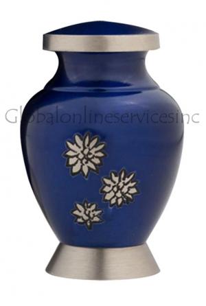 Royal Blue Flowers of Peace Small Keepsake Urn for Funeral Human Ashes
