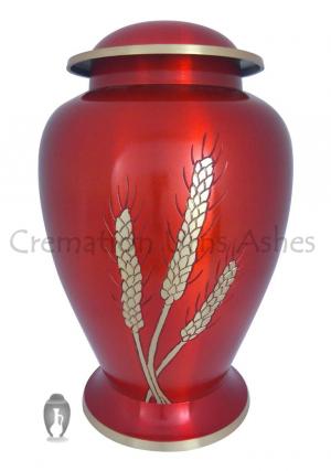 Ruby Red 7-inches Golden Wheat Engraved Medium Size Urn