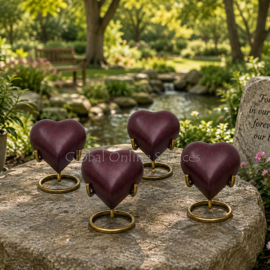 Set of Four Marble Brown Heart Keepsake Urns – A Timeless Tribute for Shared Remembrance