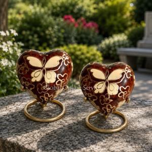 Set of Two Golden Butterfly Heart Keepsake Urns – A Radiant Tribute to Everlasting Love