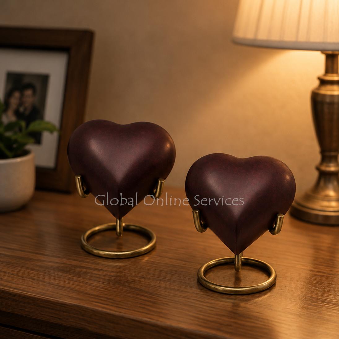 Set of Two Marble Brown Heart Keepsake Urns – A Timeless Tribute for Shared Remembrance