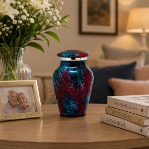 Shimmering Red & Blue Mini Urn – Elegant Aluminium Keepsake for Ashes