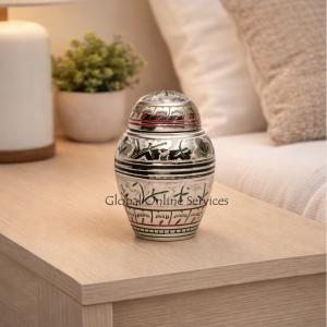 Silver and White Flower Engravings Memorial Urn Ashes for Human
