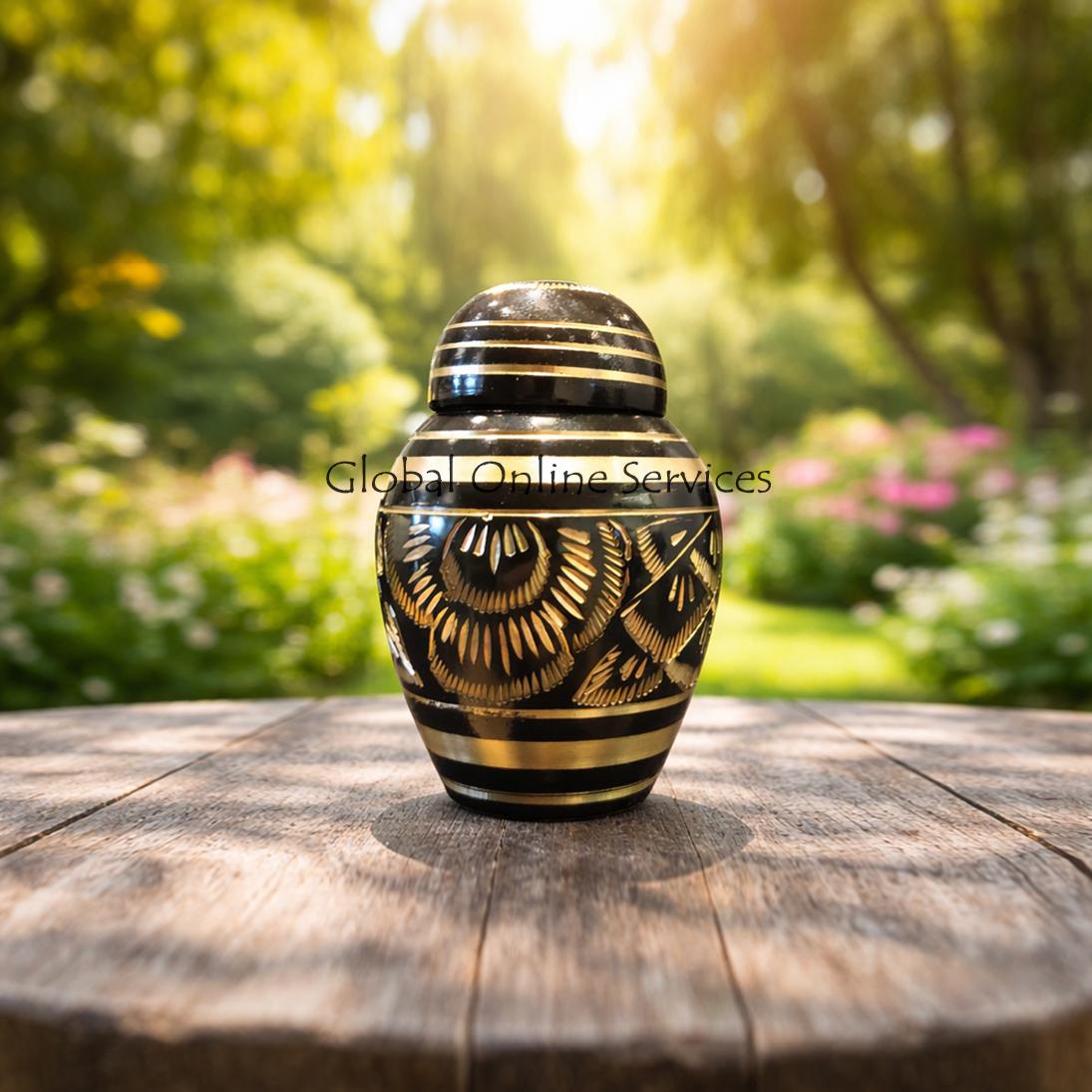 Small Black Polished Classic Brass Keepsake Urn 