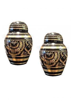 Pack Of Two Small Black Polished Classic Brass Keepsake Urn