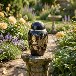 Small Black and Gold Floral Keepsake Urn for Cremation Ashes
