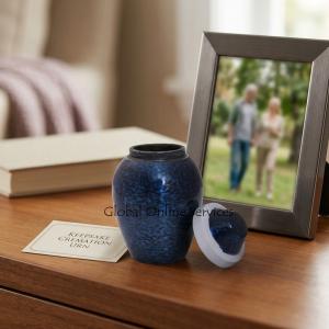 Small Cobalt Blue Funeral Mini Keepsake Urn, Memorial Ashes Urn