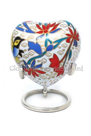 Small Floral Heart Keepsake Memorial Urn for Cremation Ashes (White)
