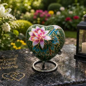Small Green Floral Heart Keepsake Memorial Urn for Cremation Ashes (Green)