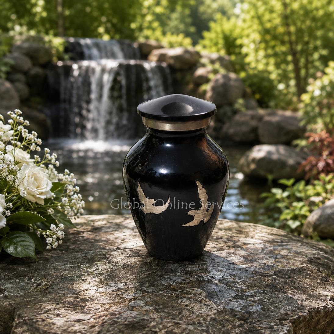 Soaring Doves Blue Memorial Keepsake Urn for Ashes