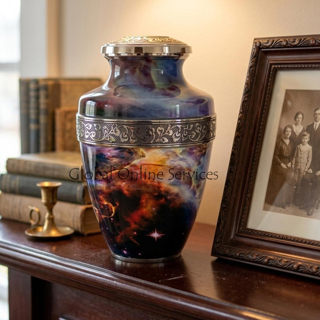 Spiral Space Galaxy Designed Large Adult Memorial Urn For Ashes.