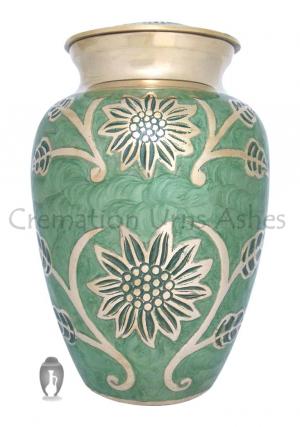 Sunflower Engraved Gorgeous Green Big Memorial Urn