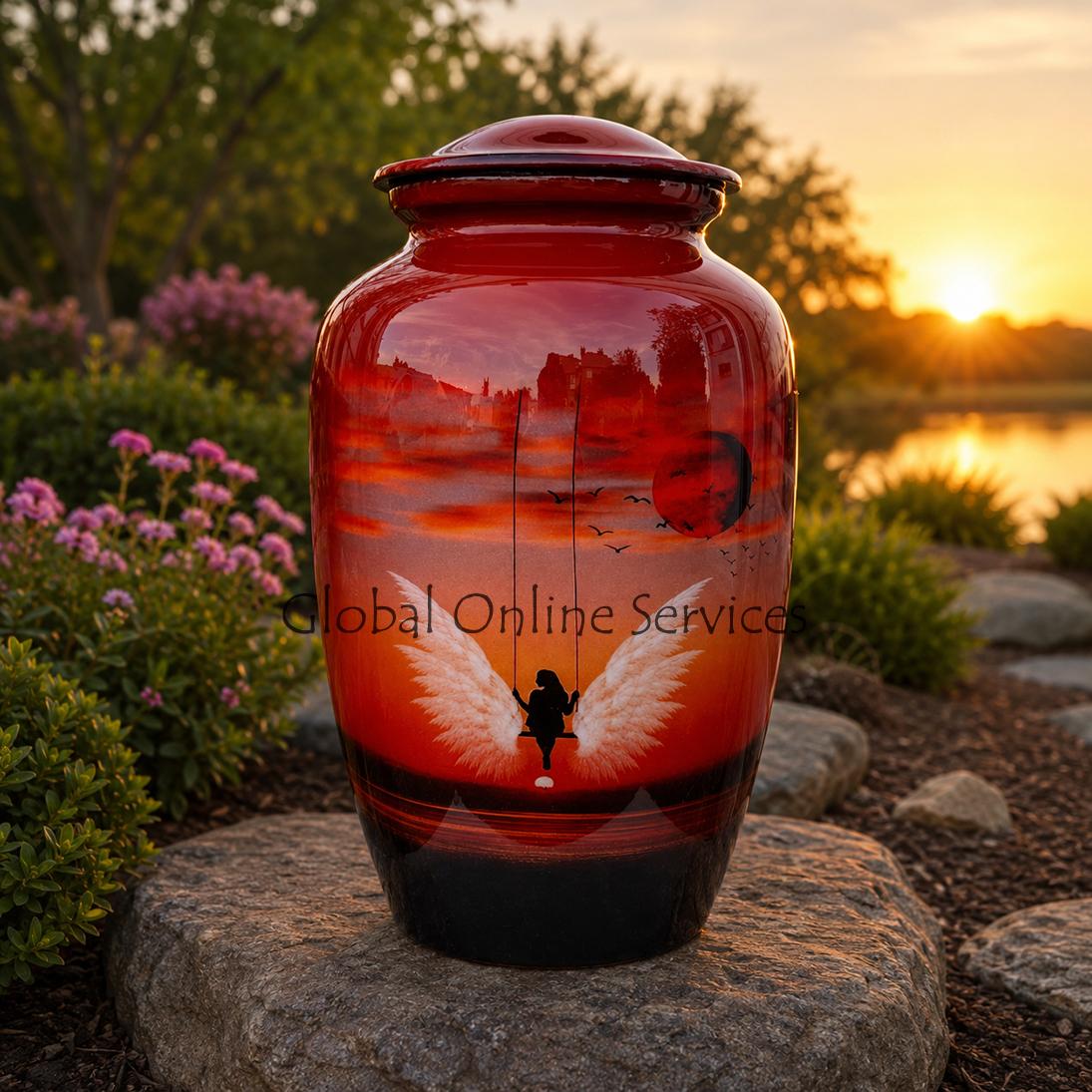 Sunrise Angle Swing Design Large Aluminium Decorative Urn For Ashes