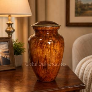 Sunrise Glassy Finish Aluminium Medium Urn for Cremation Ashes. (Medium)