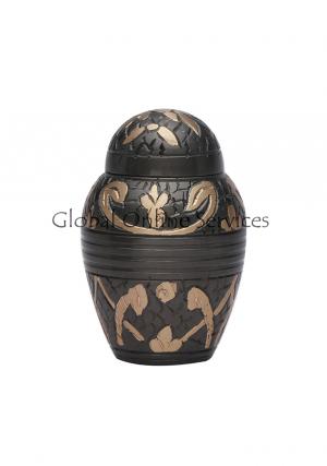Timeless Windsor Keepsake Urn – Black Brass Memorial with Intricate Gold Floral Patterns