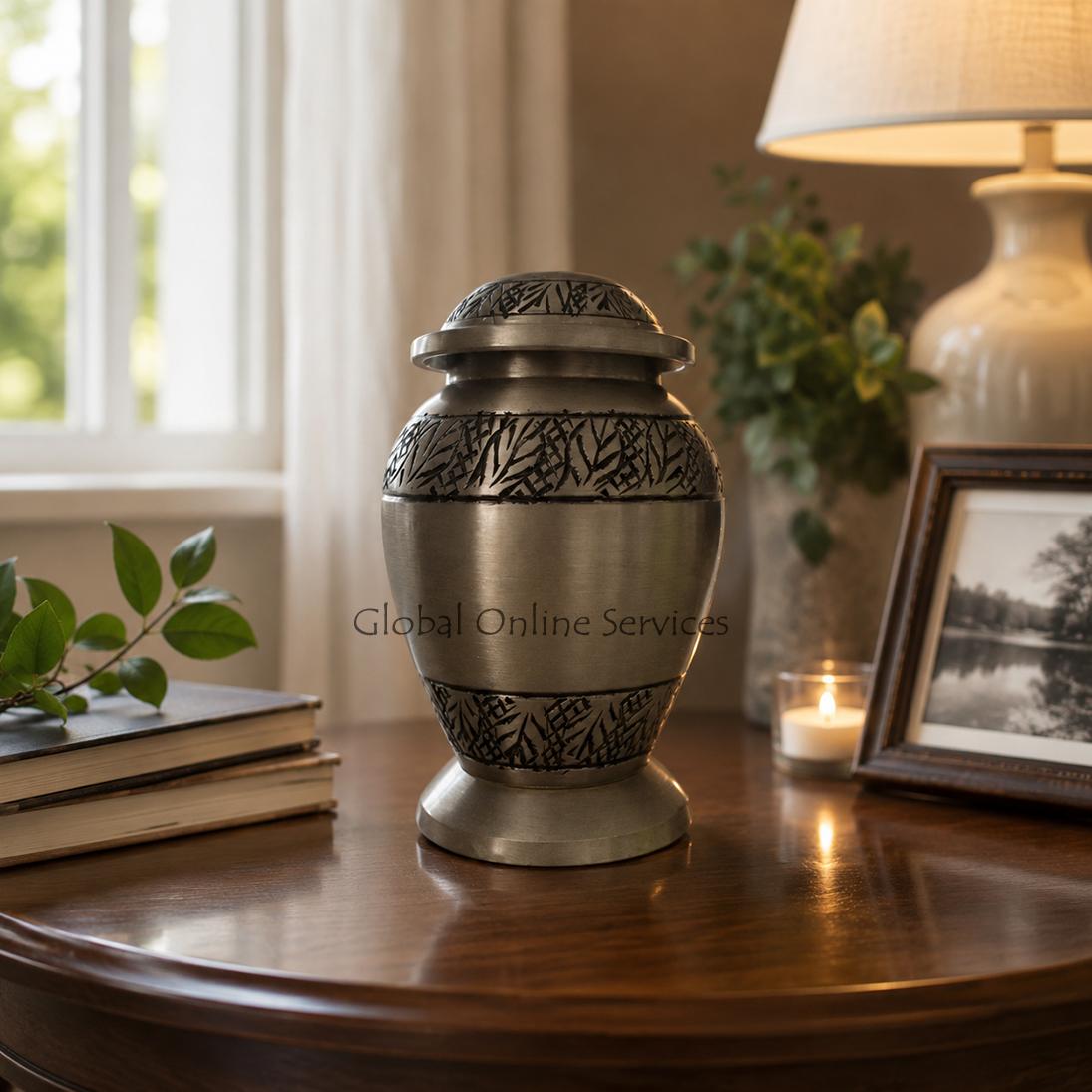 Tiny Classic Pewter Leaves Cremation Keepsake Urn For Ashes UK