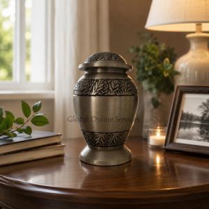 Tiny Classic Pewter Leaves Cremation Keepsake Urn For Ashes UK