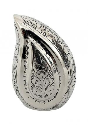 Torquay Floral Engraved Silver Design Small Teardrop Human Urn For Ashes