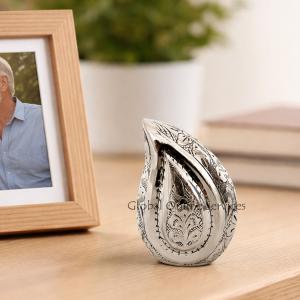Torquay Silver Floral Engraved Teardrop Urn – A Graceful Tribute to Lasting Memories