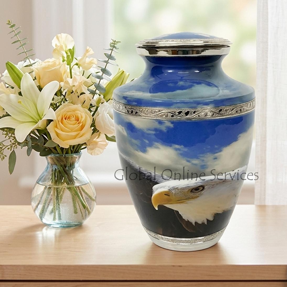 White Eagle Designed Large Blue Cloudy Sky Adult Memorial Human Urn For Ashes